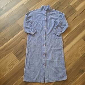 VTG Stan Herman Chenille Housecoat Robe Loungewear Purple Sz M FLAW Grandmacore